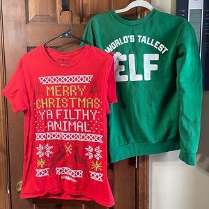 Christmas Spirit Wear. Two items. Holidays. Short sleeve. Crewneck. Smoke free.